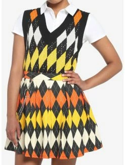 Coupon 🛒 Orange Argyle 🎃 Halloween 👧 Girls Crop Sweater Vest 🎉