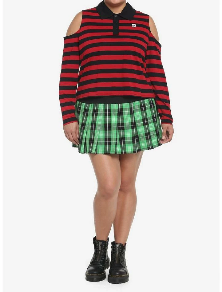 Buy ๐ Black & Red Stripe Cold Shoulder ๐ง Girls Long-Sleeve Polo ๐ Shirt Plus Size ๐ฅ 4 Buy ๐ Black & Red Stripe Cold Shoulder ๐ง Girls Long-Sleeve Polo ๐ Shirt Plus Size ๐ฅ - Image 2