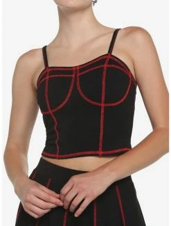 Budget 🤩 Black & Red Contrast Stitch Corset 👧 Girls Tank Top 😍