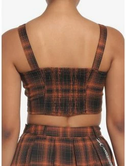 Buy 🧨 Orange Plaid Hook-And-Eye 👧 Girls Crop Tank Top 😉 -HT Style Outlet Store 17904414 av2