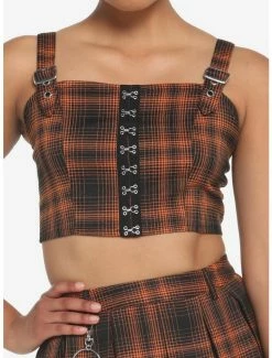 Buy 🧨 Orange Plaid Hook-And-Eye 👧 Girls Crop Tank Top 😉