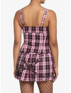 Promo 👏 Black & Pink Plaid Lace-Up Corset Top 🎉 -HT Style Outlet Store 17904429 av2