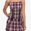 Promo 👏 Black & Pink Plaid Lace-Up Corset Top 🎉 -HT Style Outlet Store 17904429 hi