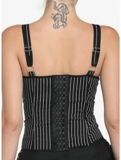 Cheapest 🤩 Black & White Pinstripe Lace-Up Corset Top 👏 -HT Style Outlet Store 17904444 av2