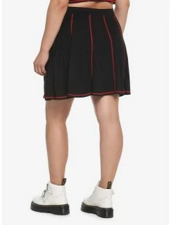 Cheap ✨ Black & Red Contrast Stitch 👗 Skirt Plus Size 😀 -HT Style Outlet Store 17904603 av2