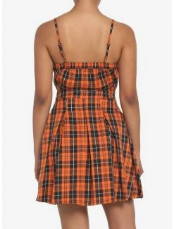 Best Pirce 🤩 Black & Orange Plaid Pleated Lace-Up 👗 Dress 👏 -HT Style Outlet Store 17904626 av2