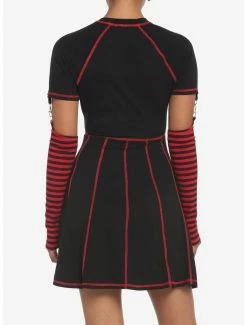 Hot Sale 💯 Black & Red Contrast Stitch Arm Warmer 👗 Dress 🧨 -HT Style Outlet Store 17904642 av2