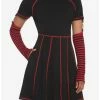 Hot Sale 💯 Black & Red Contrast Stitch Arm Warmer 👗 Dress 🧨