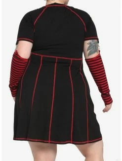 Hot Sale 💯 Black & Red Contrast Stitch Arm Warmer 👗 Dress Plus Size 🤩 -HT Style Outlet Store 17904650 av2