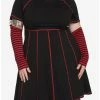 Hot Sale 💯 Black & Red Contrast Stitch Arm Warmer 👗 Dress Plus Size 🤩 -HT Style Outlet Store 17904650 hi