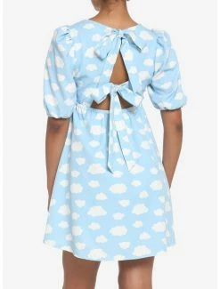 Cheapest ⭐ Pastel Blue Skies Cloud Back Tie Puff Sleeve Babydoll 👗 Dress ❤️