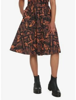 Best Sale 🌟 Black & Orange Skeleton Anatomy Retro 👗 Skirt 😀