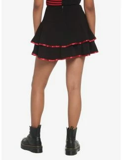Flash Sale ✨ Black & Red Lace-Up Satin Trim Tiered 👗 Skirt 🤩 -HT Style Outlet Store 17904825 av2