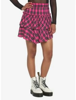 Best reviews of ❤️ Pink Plaid Wide Yoke Ruffle 👗 Skirt 🔥