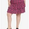 Outlet 👏 Pink Plaid Wide Yoke Ruffle 👗 Skirt Plus Size ⌛