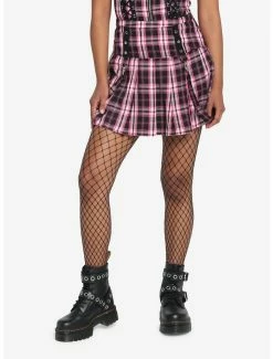 Hot Sale 🛒 Black & Pink Plaid Pleated Suspender 👗 Skirt 🔥