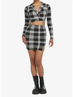 Flash Sale 👍 Black & White Plaid Crop Blazer & 👗 Skirt Set 🎉 -HT Style Outlet Store 17912820 av1