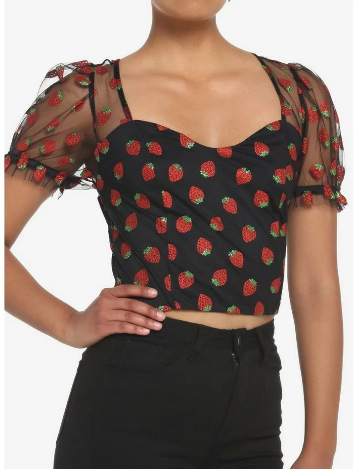 Best deal 💯 Strawberry Glitter Mesh Top 🤩 3 Best deal 💯 Strawberry Glitter Mesh Top 🤩