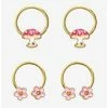 Best Pirce 👏 Steel Gold Mushroom & Flower Circular Barbell & Captive Hoop 4 Pack 😀