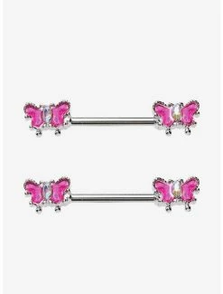 Hot Sale 🎉 14G Steel Pink Butterfly Nipple Barbell 2 Pack ⭐