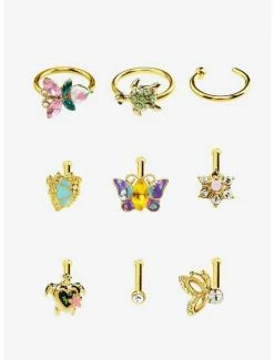 Wholesale 😉 Steel Gold Turtle & Flower Nose Stud & Hoop 9 Pack ✔️