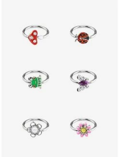 Deals 🤩 Steel Silver Cottagecore Nose Hoop 6 Pack 🌟