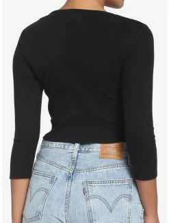 Buy ⭐ Black Ribbed 👧 Girls Crop Long-Sleeve T-Shirt ⭐ -HT Style Outlet Store 18000248 av2