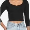 Buy ⭐ Black Ribbed 👧 Girls Crop Long-Sleeve T-Shirt ⭐ -HT Style Outlet Store 18000248 hi