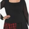 Coupon 🔔 Black Mesh 👧 Girls Long-Sleeve Top Plus Size 🛒 -HT Style Outlet Store 18000271 hi