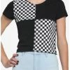 Coupon 🥰 Black & White Checkered Color-Block 👧 Girls Baby T-Shirt 🔥 -HT Style Outlet Store 18000293 hi