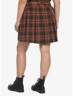 Outlet 👍 Orange Plaid Double Chain Pleated 👗 Skirt Plus Size 🧨 -HT Style Outlet Store 18001232 av2
