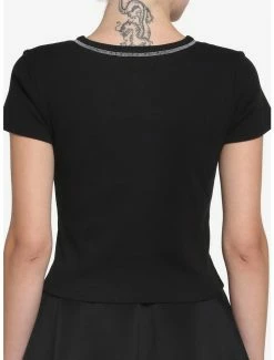 Promo 🥰 Black & White Contrast Stitch 👧 Girls Crop T-Shirt 😍 -HT Style Outlet Store 18001240 av2