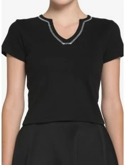 Promo 🥰 Black & White Contrast Stitch 👧 Girls Crop T-Shirt 😍