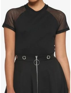 Cheap 🥰 Black Mesh Sleeve 👧 Girls Raglan Top 😍