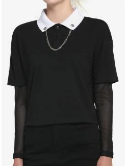 Best reviews of โค๏ธ Chain Collar Mesh Twofer Long-Sleeve ๐ง Girls Polo ๐ Shirt ๐งจ