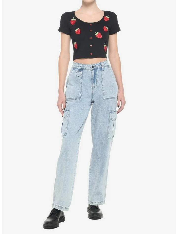 Outlet ๐ Black Embroidered Strawberries ๐ง Girls Crop T-Shirt โจ 4 Outlet ๐ Black Embroidered Strawberries ๐ง Girls Crop T-Shirt โจ - Image 2