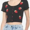 Outlet 😀 Black Embroidered Strawberries 👧 Girls Crop T-Shirt ✨ -HT Style Outlet Store 18002205 hi