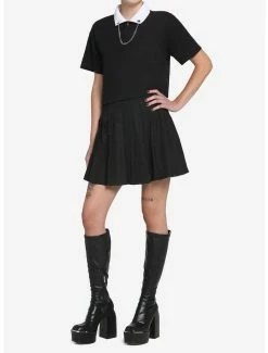 Deals 🔔 Black Chain Collar 👧 Girls Crop Polo 👕 Shirt ❤️ -HT Style Outlet Store 18002228 av1