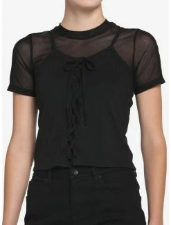 Coupon 🔥 Black Front Lace 👧 Girls Twofer T-Shirt 💯