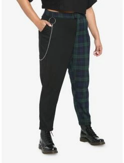 Budget 🥰 Black & Green Plaid Split Pants Plus Size 😉