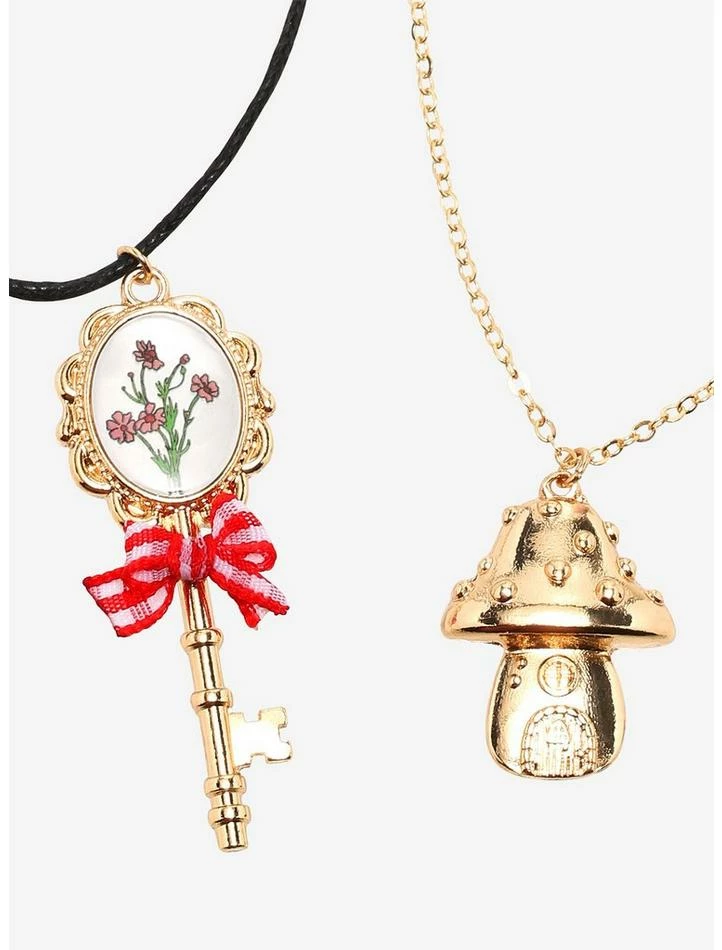 Cheap 🛒 Vintage Cottage Key Mushroom Necklace Set 🛒 3 Cheap 🛒 Vintage Cottage Key Mushroom Necklace Set 🛒