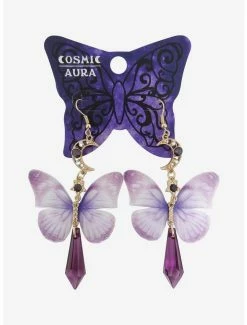 Promo ✨ Purple Butterfly Crystal Moon Drop Earrings ⭐