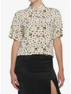 Cheap 🔔 Mushroom Frog 👧 Girls Crop Woven Button-Up 😍