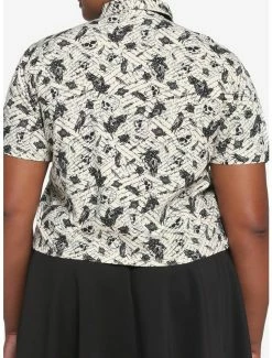 Outlet 😉 Ivory Raven Skull 👧 Girls Crop Woven Button-Up Plus Size 😀 -HT Style Outlet Store 18074519 av2