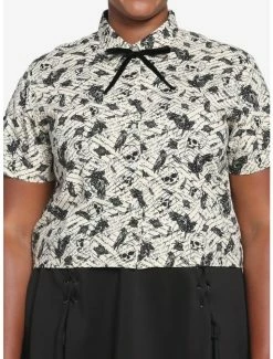 Outlet 😉 Ivory Raven Skull 👧 Girls Crop Woven Button-Up Plus Size 😀