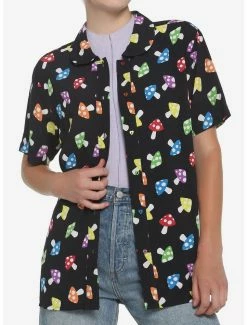 Wholesale 🛒 Rainbow Mushroom 👧 Girls Resort Woven Button-Up 🤩