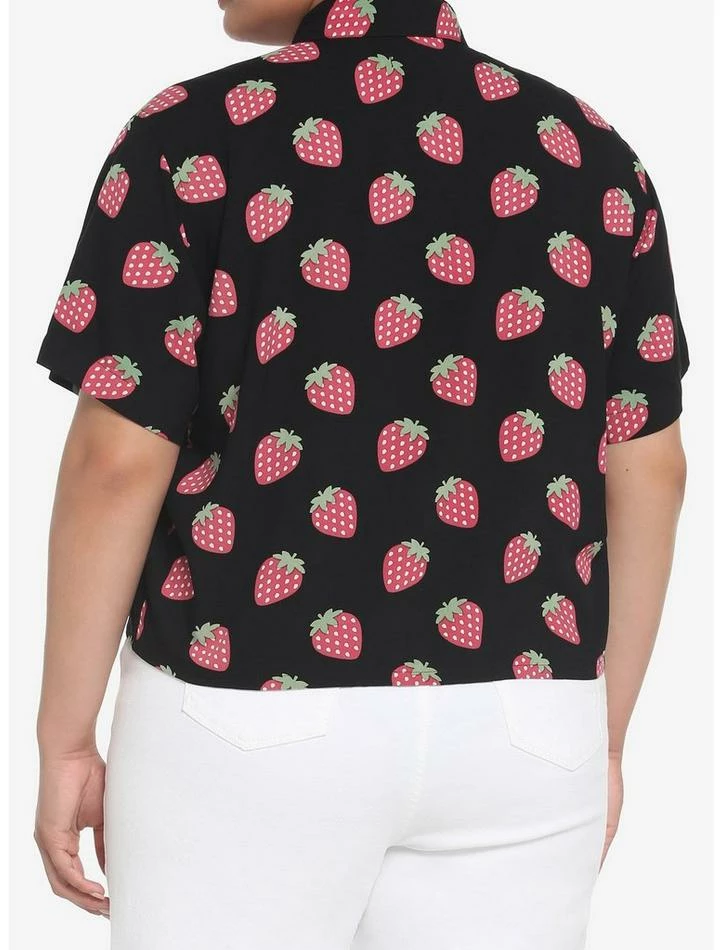 Coupon 🎁 Black Strawberry 👧 Girls Crop Woven Button-Up Plus Size 😍 5 Coupon 🎁 Black Strawberry 👧 Girls Crop Woven Button-Up Plus Size 😍 - Image 3