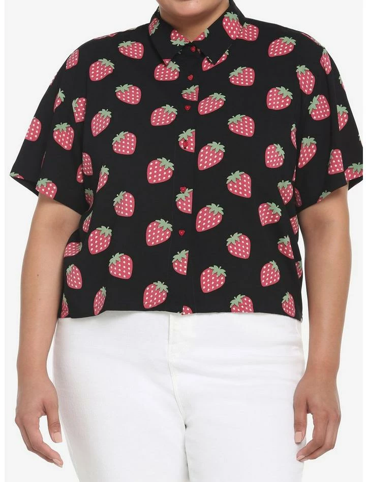 Coupon 🎁 Black Strawberry 👧 Girls Crop Woven Button-Up Plus Size 😍 3 Coupon 🎁 Black Strawberry 👧 Girls Crop Woven Button-Up Plus Size 😍