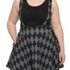 Cheap 🌟 Black & Grey Argyle Lace-Up Suspender 👗 Skirt Plus Size 🎉 -HT Style Outlet Store 18082692 hi
