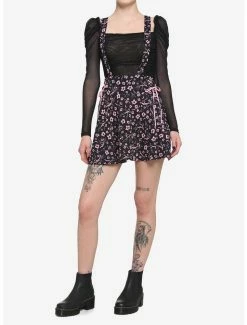 Discount 🔔 Black & Pink Sakura Blossom Lace-Up Suspender 👗 Skirt 💯 -HT Style Outlet Store 18083839 av1